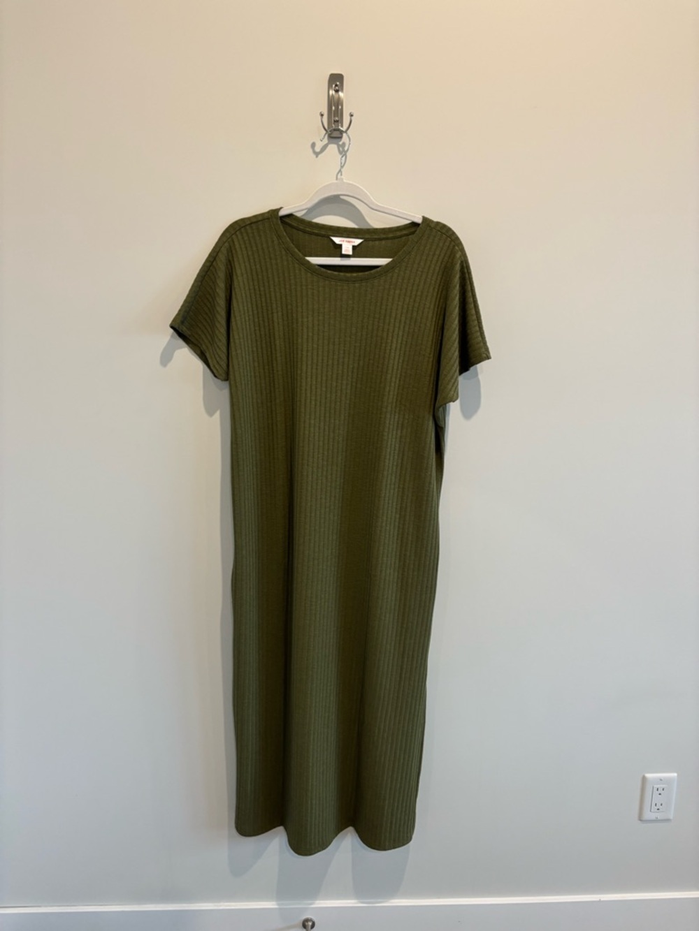 Joe Fresh Olive Green Ribbed Short-Sleeve Midi Dress